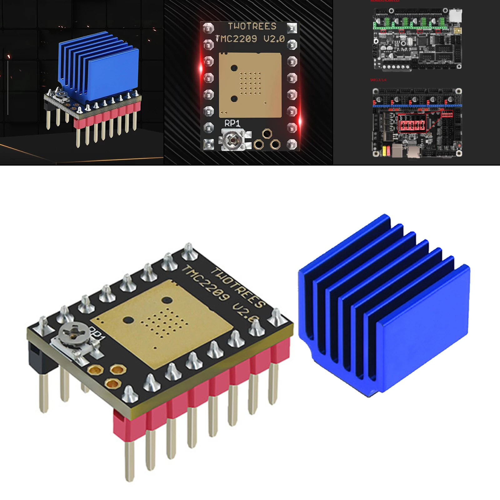 

Драйвер шагового двигателя TMC2209 V2.0, бесшумные встроенные драйверы с радиатором, платы управления для 3D-принтера