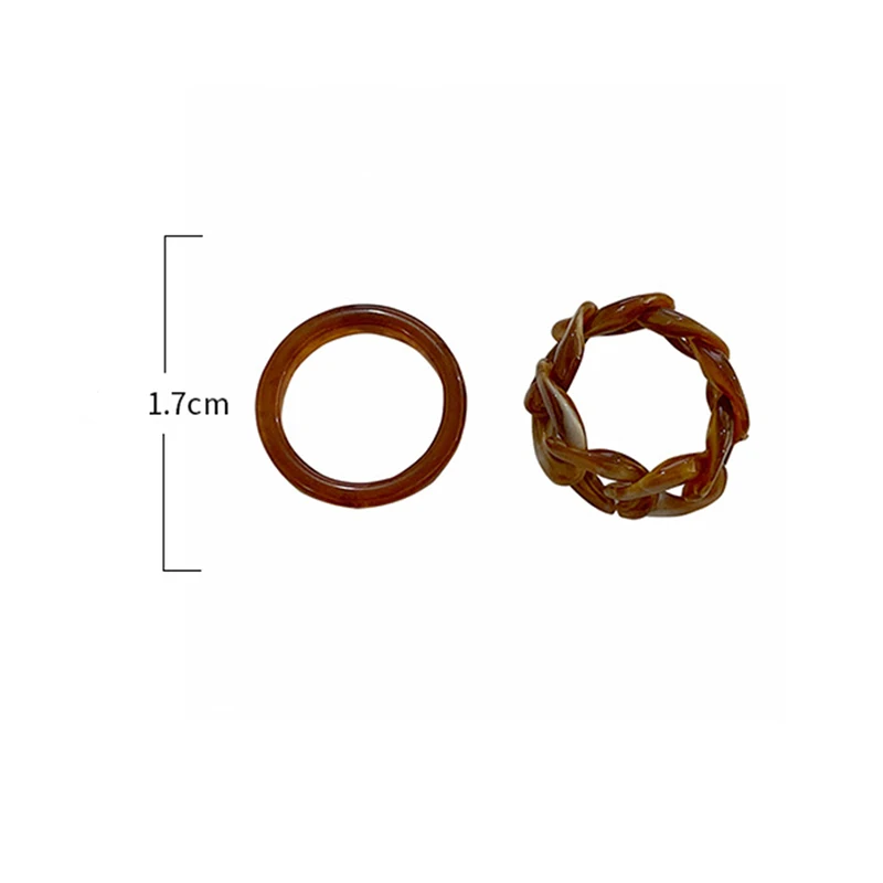 

2021 Trendy 2Pcs/Set Colorful Resin Geometric Round Chain Rings Adjustable Women Girls Party Jewelry Gifts Round Ring Jewelry