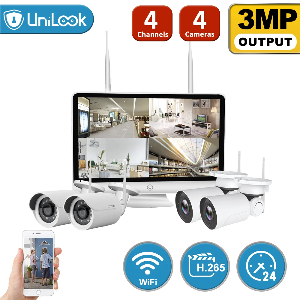 

UniLook 4CH 1080P WIFI NVR 4 . 3MP IP WIFI ONVIF H.265 CCTV NVR