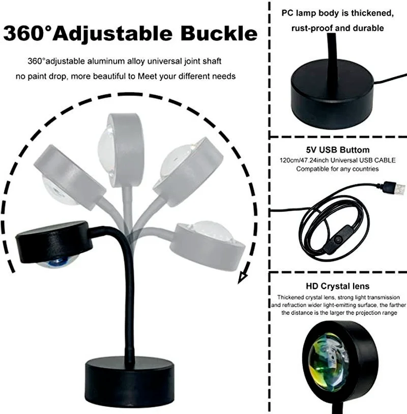 

Sunset Lamp,360 Degree Rotation Sunset Projection Lamp,USB Floor Stand Sunset LED Night Light,For Bedroom Selfie Wall Decoration