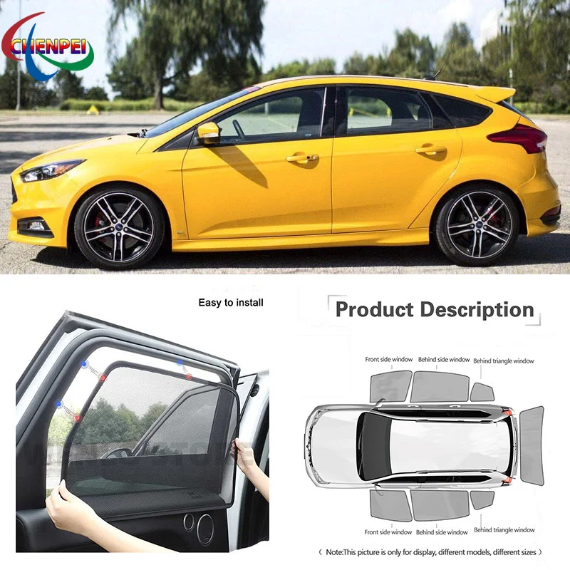 For Ford Focus Hatchback Car Full Side Windows Magnetic Sun Shade UV Protection Ray Blocking Mesh Visor Decoration Accessories