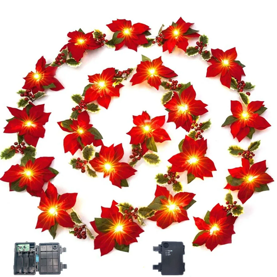 

10/20 LEDS Artificial Christmas Red Flower Fairy String Light For Wedding Party Door Frame Bedroom Thanksgiving Days Decoration