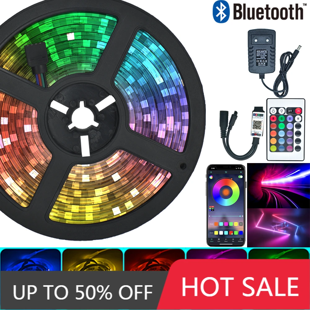 

Holiday Xmas New Year WIFI LED Strip Lights Bluetooth IR RGB 5050 2835 Flexible Lamp Tape Ribbon With Diode DC12V 20M 10M 32.8ft