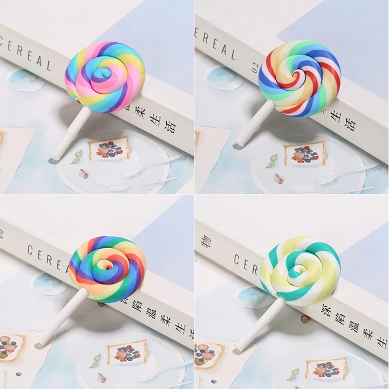 

10pcs Spiral Rainbow Polymer Clay Cabochon Beauty Kawaii Lollipop Candy Flatback