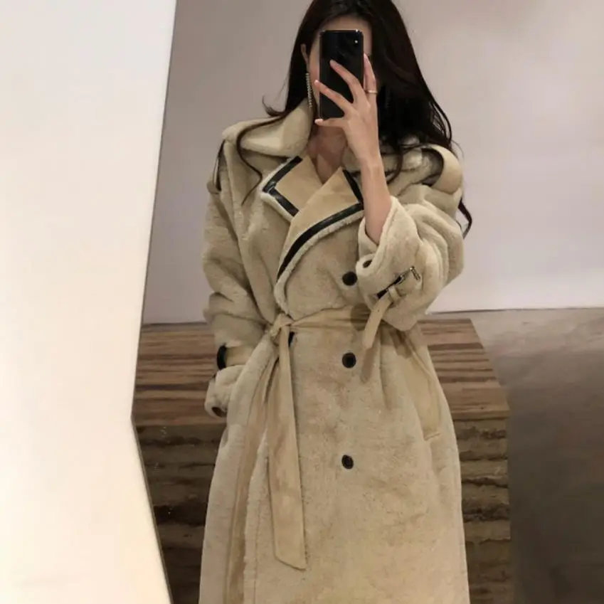 Шуба женская утолщенная теплая шерстяная кашемировая длинная шуба из овечьей