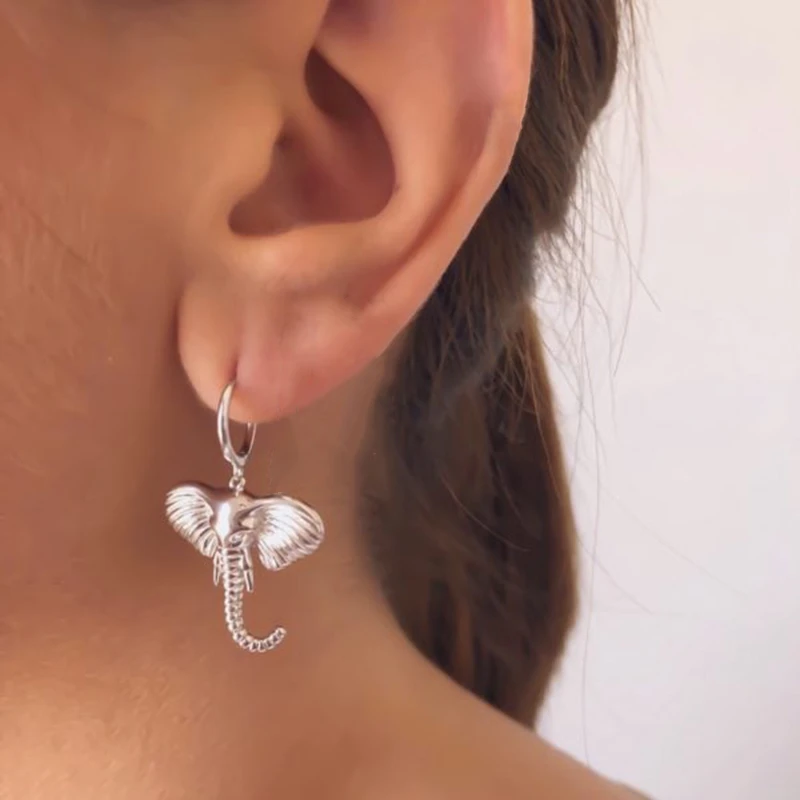 

ROMAD Fashion Animal Hoop Earrings for Women Dinosaur/Bear/Elephant/Leopard/Bird/Pig Pierced Earings Silver 925 Jewelry kolczyki