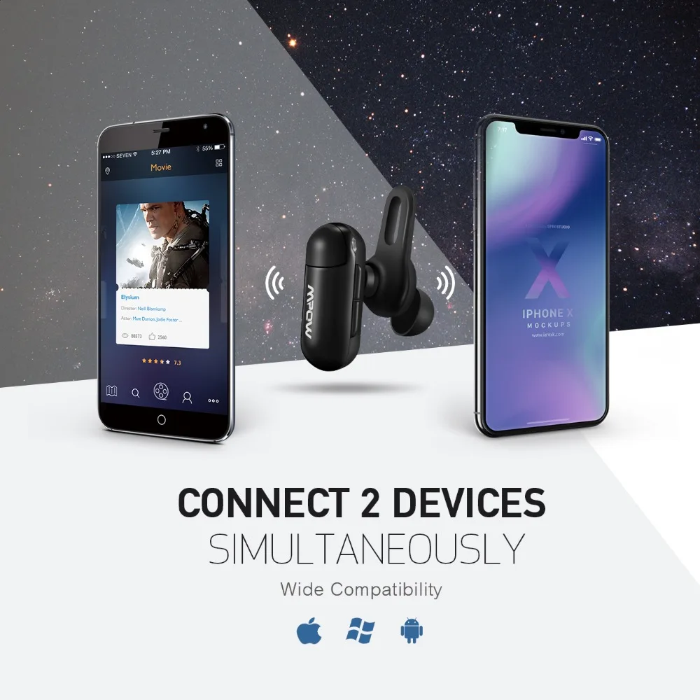 Mpow Мини Bluetooth наушники легкие объем Управление Портативный хэндс фри