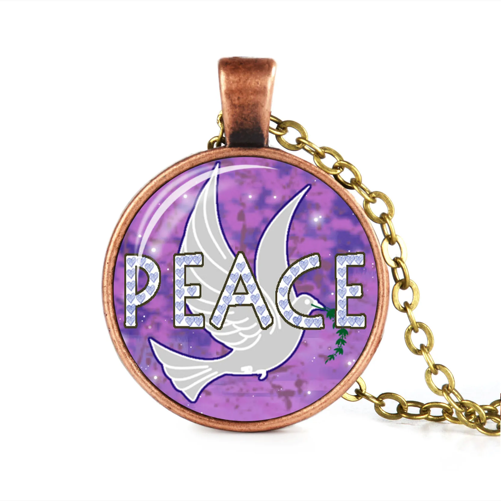 Новое модное ожерелье Hope Peace античное Латунное Очаровательное со стеклянной