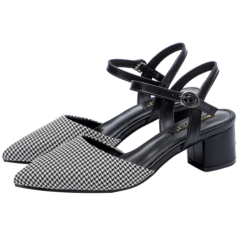 Элегантные туфли на высоком каблуке с узором гусиные лапки женские лодочки