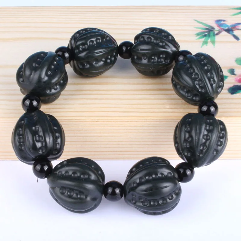 Натуральный китайский Hetian нефритовый орех браслет с эластичными бусинами