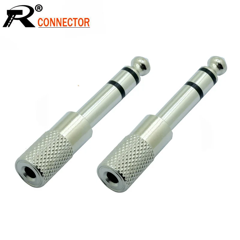 

100pcs/lot 6.35mm 3 Poles Stereo Male Plug to 3.5mm Stereo Female Jack Socket Audio Adapter Nickel Plated Audio Connector