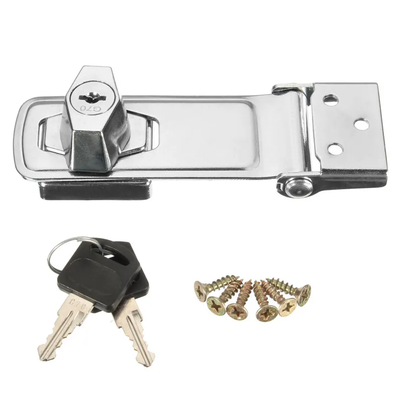 

105mm Stainless Steel Plating Self Locking Security Hasp Shed Cupboard Padlock Staple 2 Keys Lock