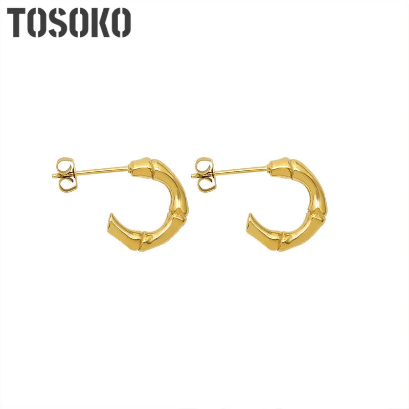 TOSOKO ювелирные изделия из нержавеющей стали особой формы C-типа Ins серьги позвоночник Бамбук Серьги женские модные серьги BSF376