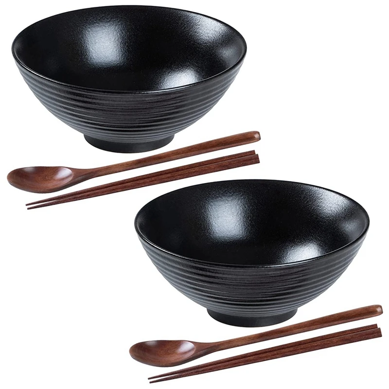 

Ceramic Japanese Ramen Bowl Set 8 Inch Pho Udon Noodle Bowl with Spoon and Chopsticks