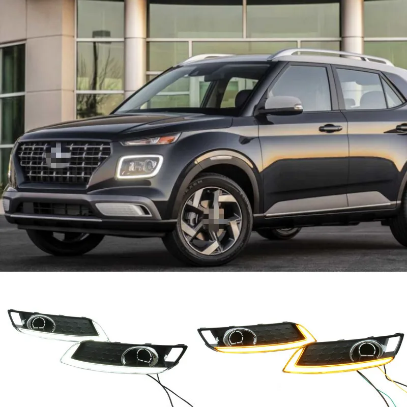 

2Pcs LED Daytime Running Light For Hyundai Venue 2019 2020 Turn Yellow Signal Relay 12V Car DRL Lamp Waterproof
