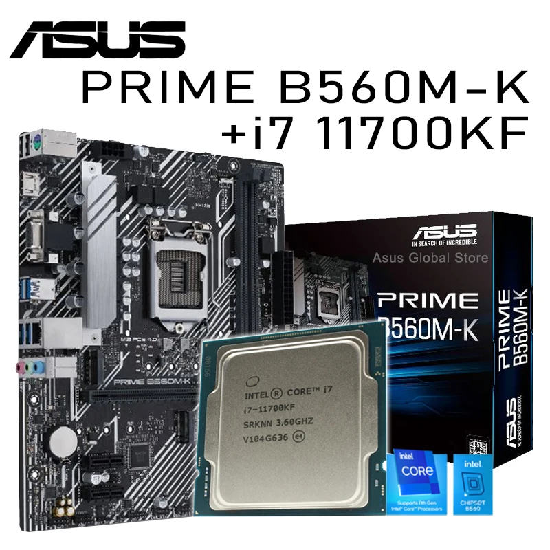 LGA 1200 Asus PRIME B560M-K с Intel Core i7 11700KF материнская плата Combo DDR4 64 Гб OC B560 Placa-MOM Kit CPU |
