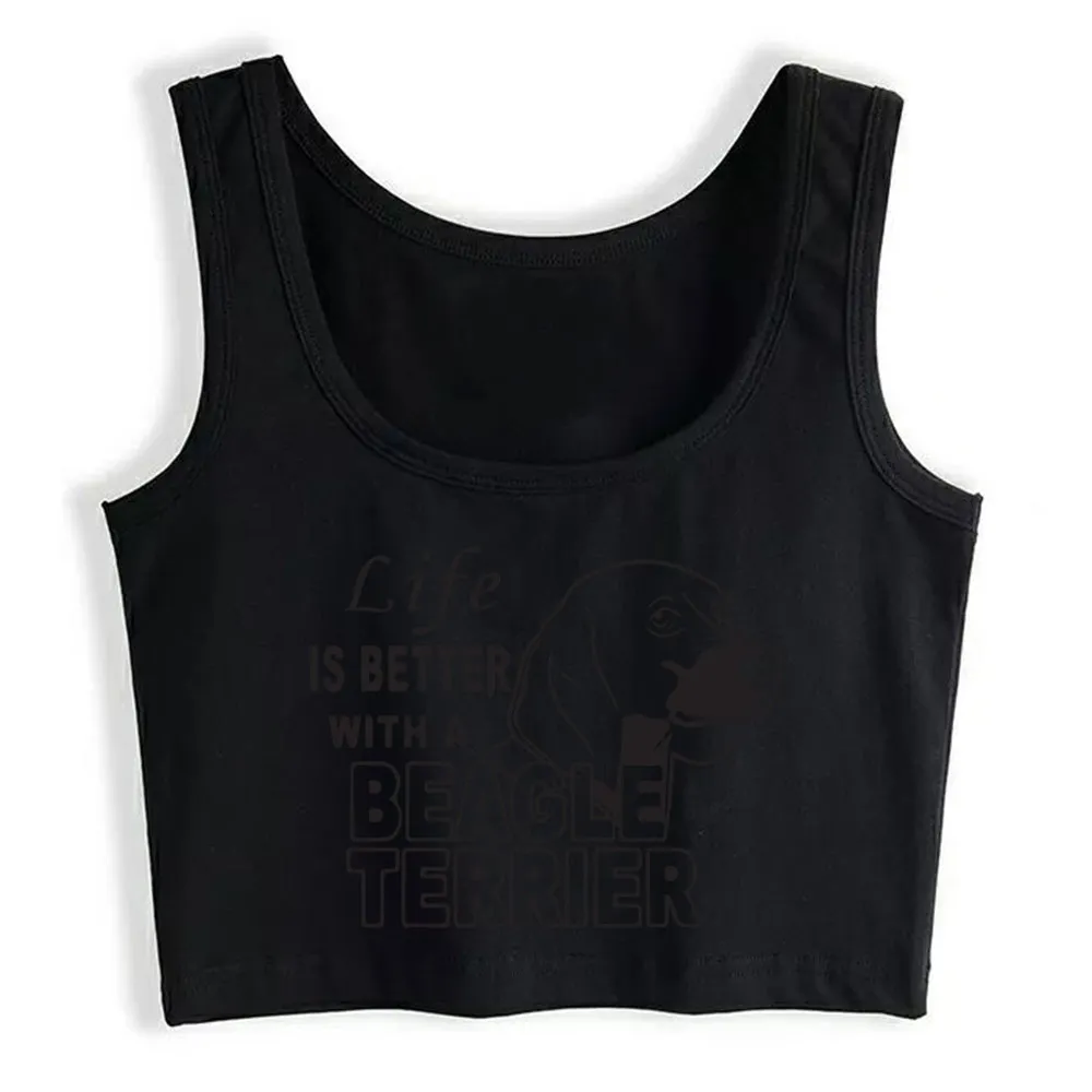 

Crop Top Female life is better Comic Black Cotton Yoga Vest Tank Top