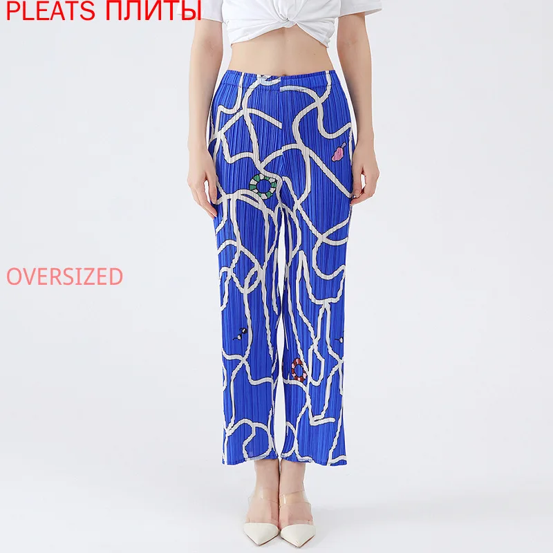 

Spring New High Waist Slim Straight Pants Women Temperament Fold Line Printing Loose Casual Pants Trousers Women