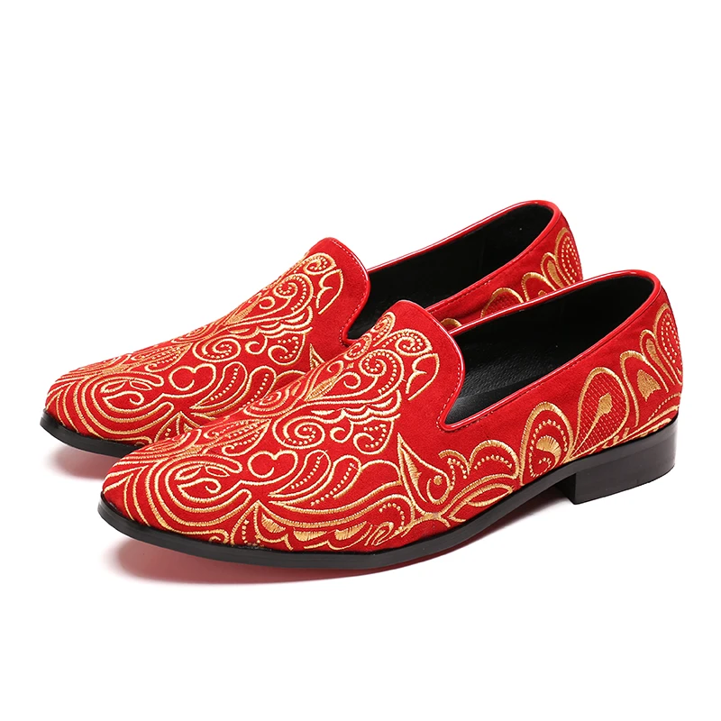 Модные Замшевые мужские мокасины с вышивкой Свадебная обувь для вечеринок