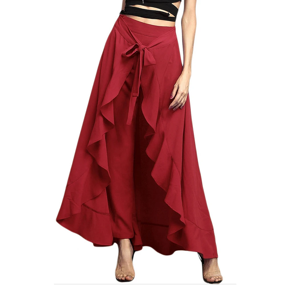 Женские брюки со шнурком повседневные с оборками элегантные Асимметричные Брюки