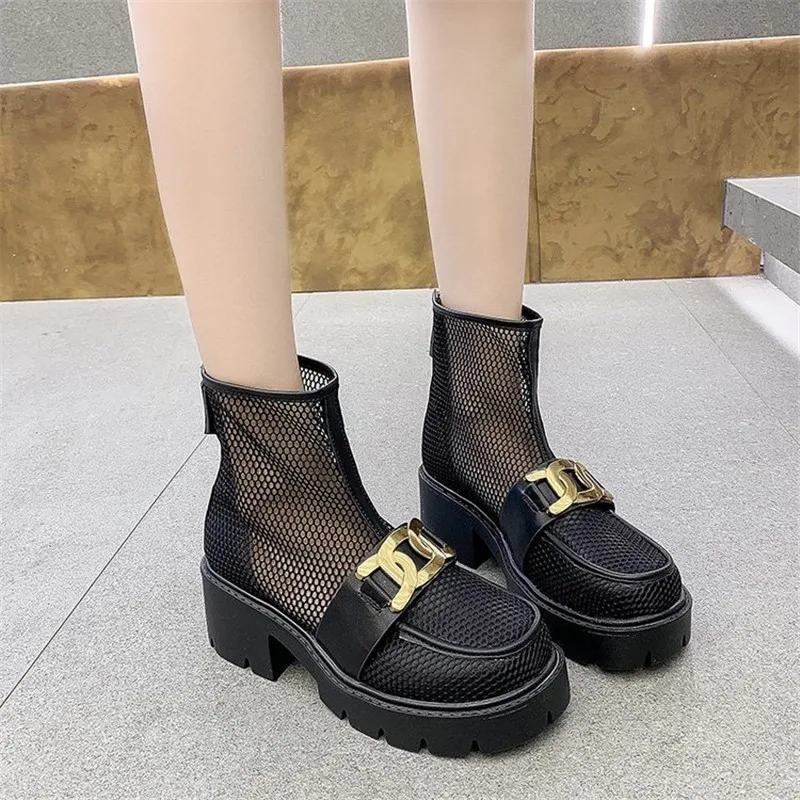 

Hollow Out Mesh Summer Ankle Boots for Women Breathable Zipper Platform Casual Shoes Woman Low Heels Gladiators Short Booties