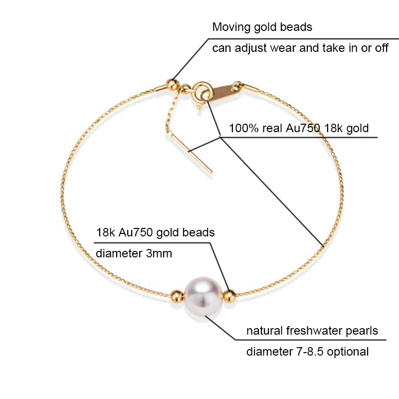 Sinya Au750 золотые браслеты с натуральным жемчугом и 18k золотыми бусинами можно регулировать длину носки можно DIY для женщин девушек и мам
