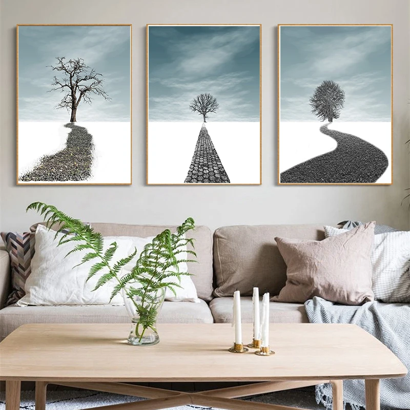 

Nordic Sketch Road To Tree Canvas Art Painting Abstract Poster And Prints Wall Picture For Bedroom Modern Home Decor