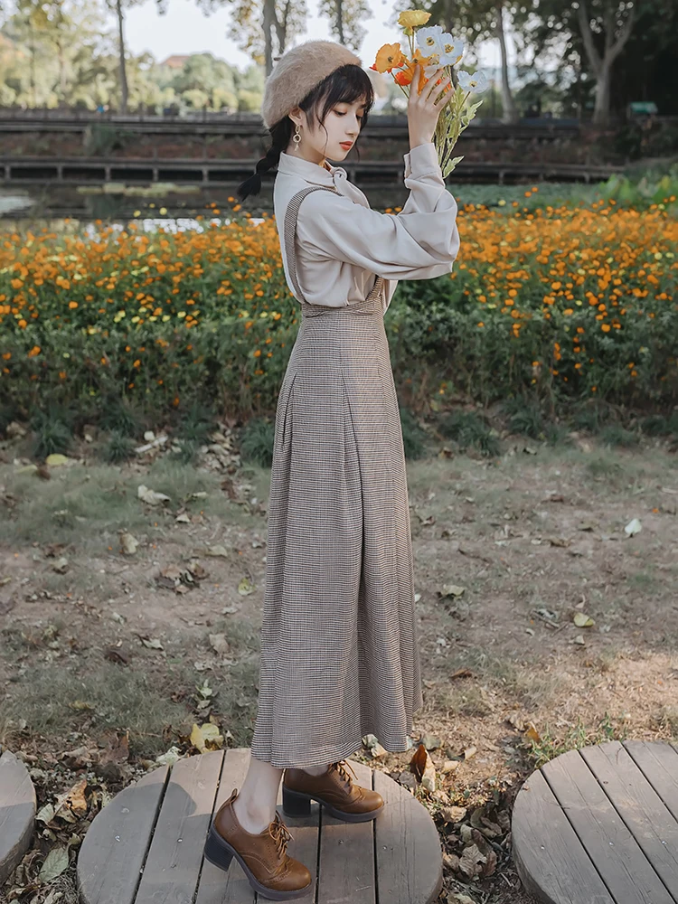 Новинка 2019 модная женская одежда клетчатое ретро платье комплект из двух
