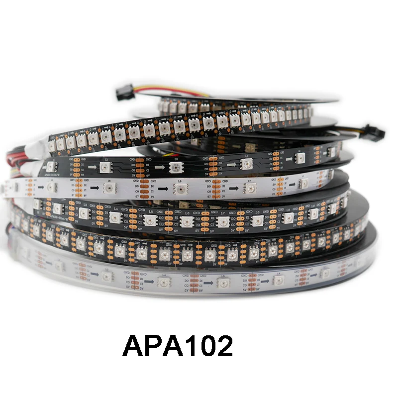 

DC5V APA102 DATA and CLOCK seperately Smart led pixel strip;1m/3m/5m;30/60/144 leds/pixels/m;IP30/IP65/IP67