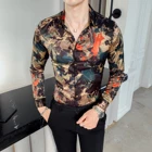 Рубашка мужская приталенная с длинным рукавом, люксовая повседневная сорочка с винтажным шелковым цветочным принтом, с принтом листьев, 4xl