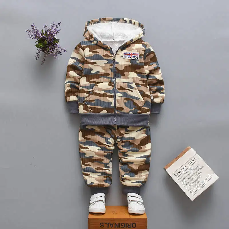 fleece yellow Детские теплые флисовые комплекты одежды для маленьких мальчиков г. Осенне-зимние камуфляжные костюмы с длинными рукавами для малышей, одежда для От 2 до 4 лет - Цвет: fleece yellow