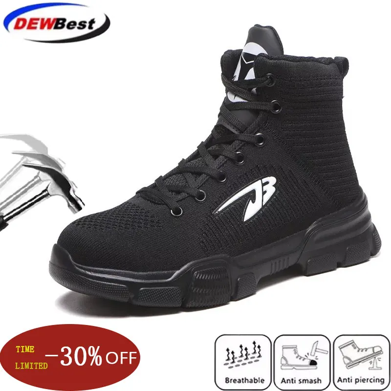 

dewbest All Season Men Safety Work Boots Shoes Anti-smashing Steel Toe Cap Boots Indestructible Working Shoes Pluse Size 48