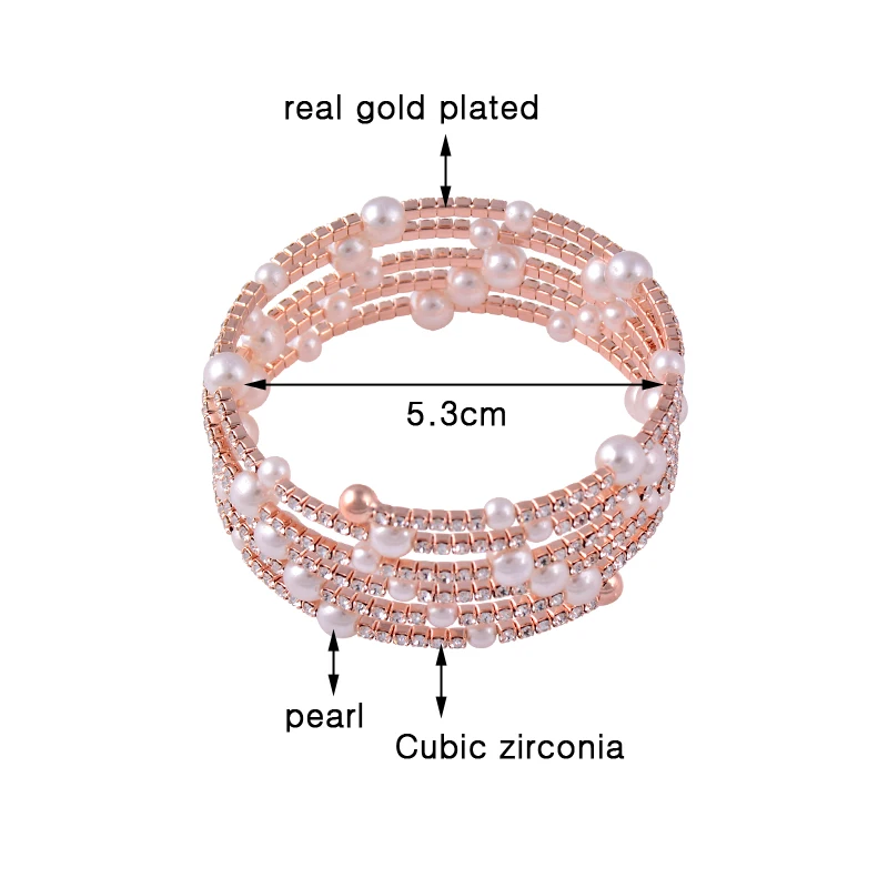 Женский многослойный браслет SINLEERY с белым жемчугом и фианитами цвета розового