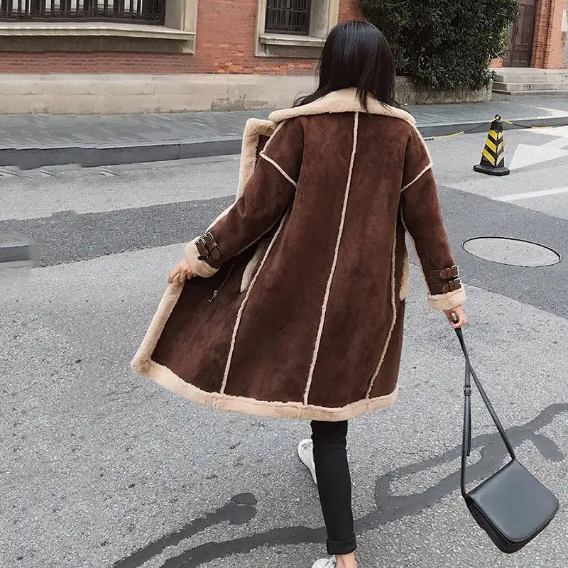 2019 зимнее длинное пальто из искусственной кожи Женская утолщенная теплая