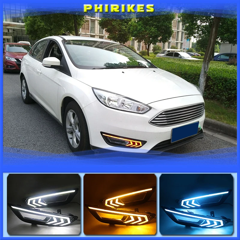 2PCS For Ford Focus 3 mk3 2015 2016 2017 2018 Turn signal and dimming style Relay 12V LED Car DRL daytime running light Fog lamp