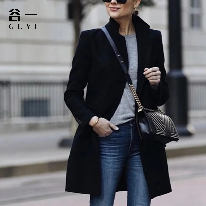 

Donsignet 2021 Autumn Winter New Coats for Women Fashion Solid Turn-down Collar Single Breasted Women Coats