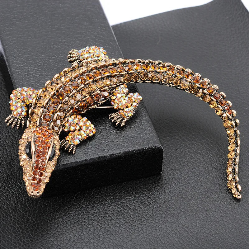 Новинка винтажные Стразы брошь из крокодиловой кожи Преувеличенные животные