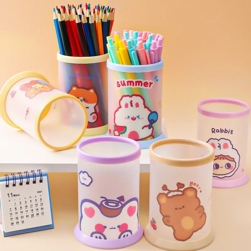 1pc creative round folding Pen Holder Office Organizer Cartoon  Pencil Pen Stand Holders Stationery Office School Supplies