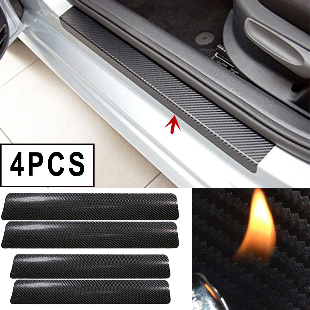 

4Pcs 3D Carbon Fiber Black Car Door Sill Scuff Plate Cover Anti Scratch Sticker Welcome Pedal Protect Accessories Universal