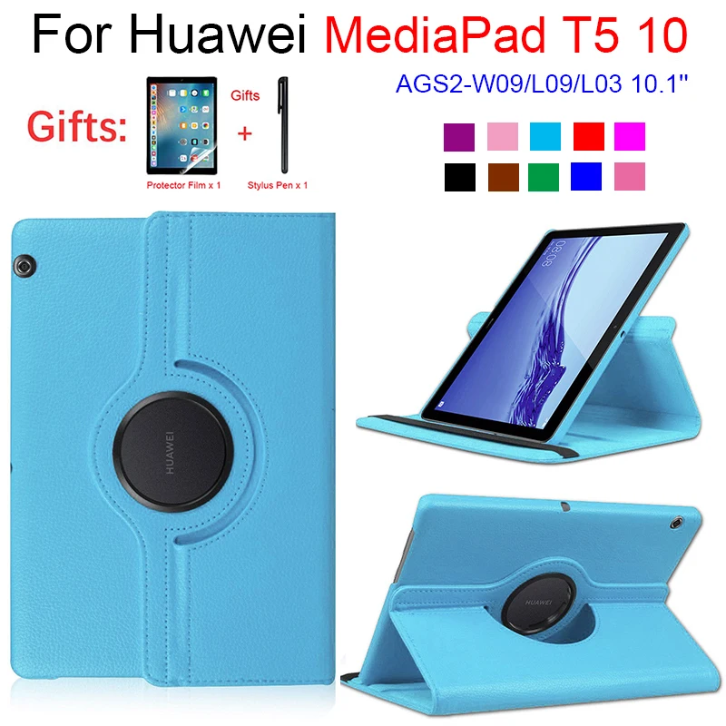 Чехол для Huawei MediaPad T5 10 Tablet AGS2-W09/L09/L03 1 '𧍠 Вращающийся Folio кожаный