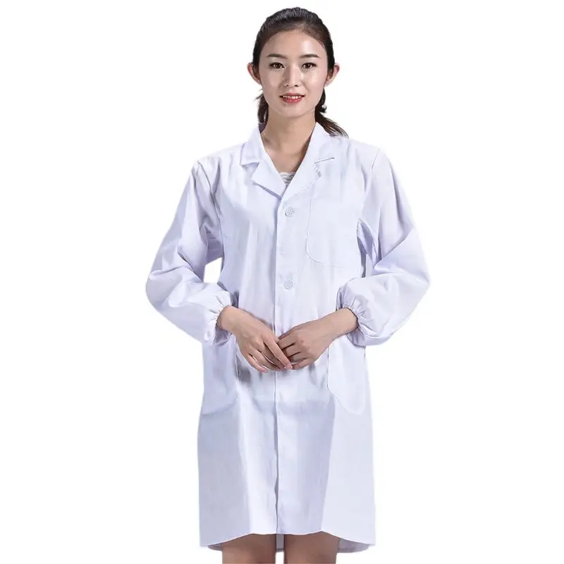 

New 2021 Women Men Unisex Long Sleeve White Lab Coat Notched Lapel Collar Button Down Medical Nurse Doctor Uniform Tunic Blouse