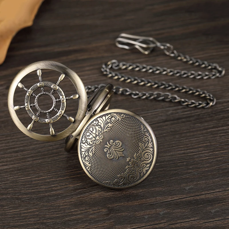 Steering Wheel Mechanical Pocket Watch Antique Roman Numerals Fob Chain Hanging Waist Clock with Gift Box for Men Dropshipping