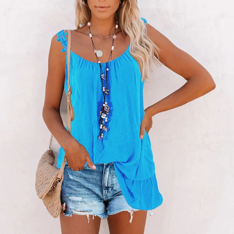 Women Summer Casual Beach Boho Loose Big Large Lace Strap Camis Plus Sizes Sleeveless Cotton Tank Tops Tees Female Ladies Shirt | Женская