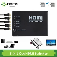 pzzpss 5 port hdmi switch 1080p selector splitter hub with ir remote controller for hdtv dvd box hdmi switcher 5 in 1 out
