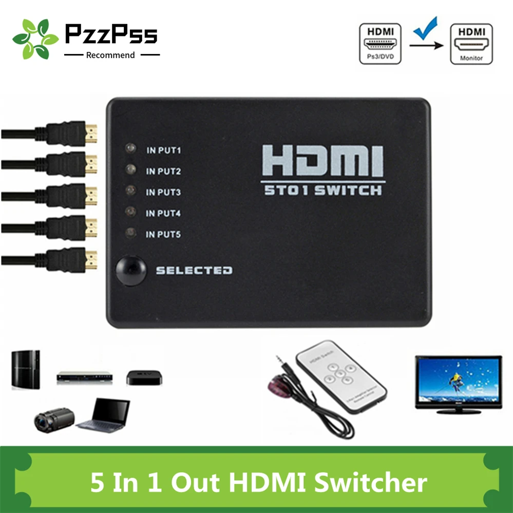 PzzPss 5 Порты и разъёмы HDMI переключатель с пультом дистанционного управления 1080p