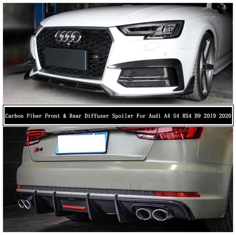 

For Audi A4 S4 RS4 B9 2019 2020 Carbon Fiber Front Rear Diffuser Lip Spoiler Bumper Splitter Lamp Eyebrow Accessories