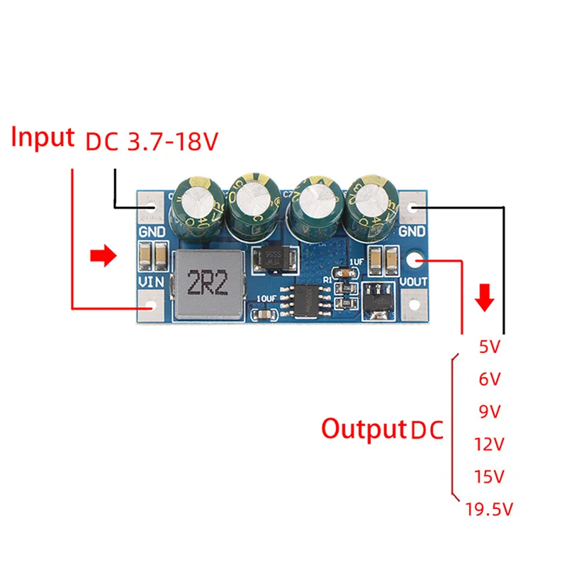 

60 Вт Φ повышающий преобразователь DC 3,7 V-18V до 5V 6V 9V 12V 15V 19,5 V