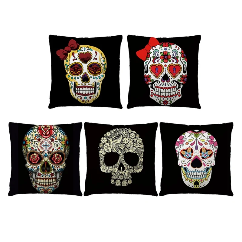Morden 45x45cm Halloween Sugar Skull Cushion Cover Mexican Skeleton Home Decorative Pillow Case Sofa Throw Pillow Cover