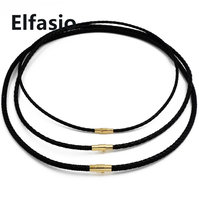 3/4/5 мм черный шнур из натуральной кожи Серебряное золото нержавеющая сталь замок