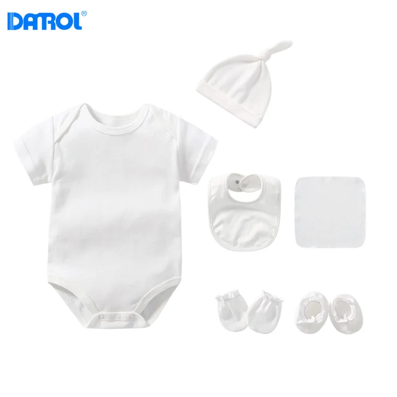 0-2 Years Newborn Baby Clothes Set Romper Hat Small Towel Baby Bibs Girls Boys Clothes Set Newborn Baby Gift